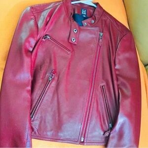 Tommy Hilfiger Red Leather Vintage Moto Jacket